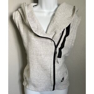 Nike Hoodie Womens Size Medium Gray Black Tech Fleece Vest Full Zip Hooded